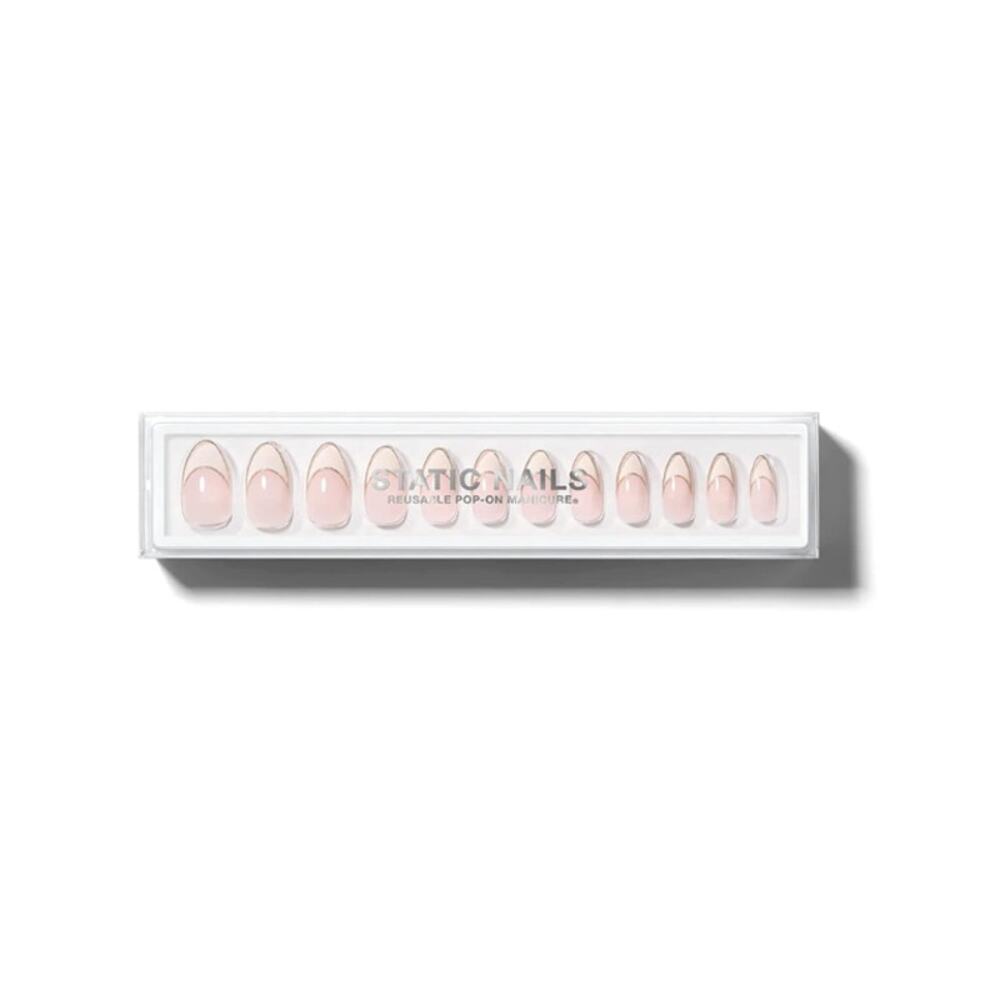 Static Nails French Tip Almond Press‑On Set – At the Ivory | Reusable | Medium